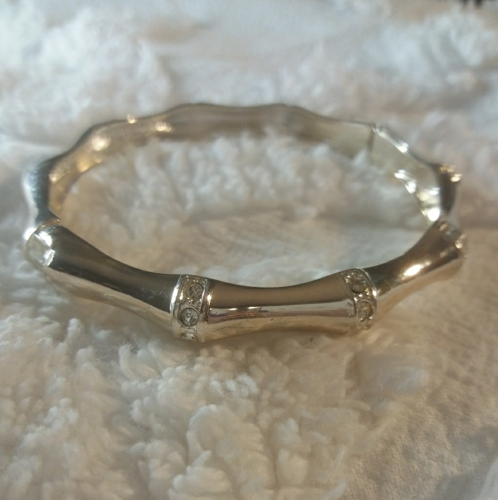 Silvertone Bamboo and Rhinestone Bangle